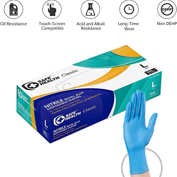 LARGE - 10 BOXES - Blue Nitrile Industrial Gloves - Nails, Cleaning, Food, Salon - Picture 3 of 11